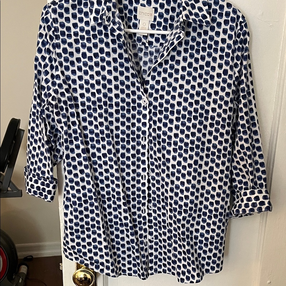 Chico's Navy and White Button Down Shirt